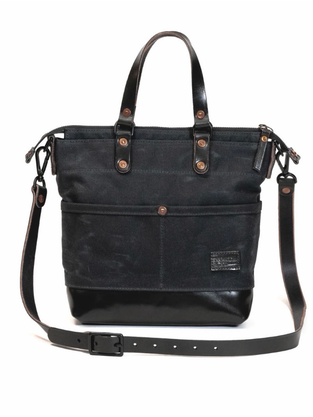 Classic Black Canvas & Leather Crossbody Tote - Versatile Everyday Bag